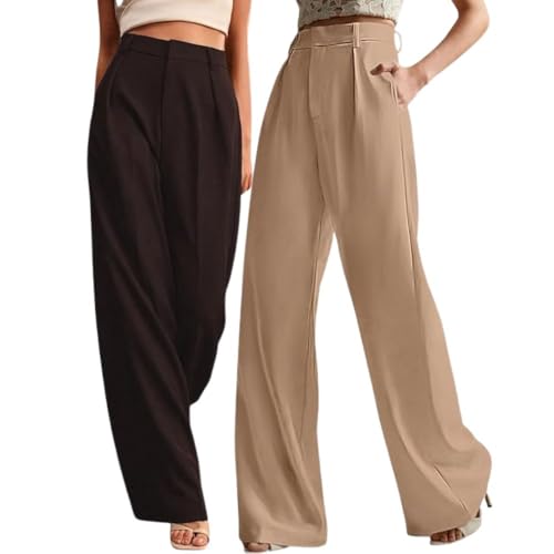 Image of GRECIILOOKS Women High Rise High Waist Trousers Flared Korean Style Formal Pants|Elegant Workwear for Office, College & Events