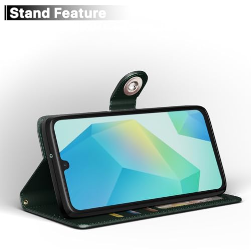 Image of Pikkme Flip Cover Leather Finish | Inside TPU with Card Pockets | Wallet Stand and Shock Proof | Complete Protection Button Flip Case for Samsung Galaxy A16 5G (Green)