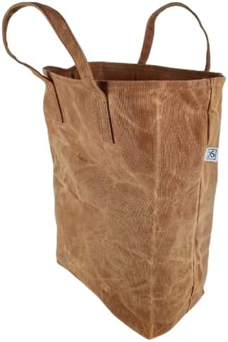 Waxed Canvas Reusable Grocery Bag, Heavy Duty Waxed Shopping Bag, Eco-friendly, Self-Standing Vegan Farmers Market Bag, Tall
