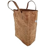 Waxed Canvas Reusable Grocery Bag, Heavy Duty Waxed Shopping Bag, Eco-friendly, Self-Standing Vegan Farmers Market Bag, Tall (Dessert Brown)