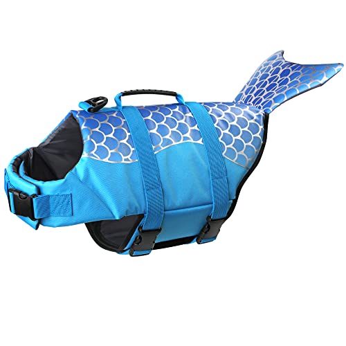 Dogcheer Dog Life Jacket Shark, Adjustable Dog Swim Life Vest for Swimming Boating with Superior Buoyancy & Rescue Handle, Ripstop Pet Float Vest Coat for Small Medium Large Dogs - Blue, XS