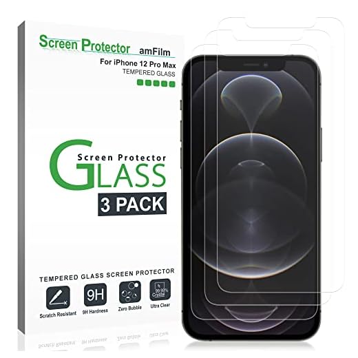 amFilm Glass Screen Protector Compatible for iPhone 12 Pro Max (6.7" Display, 2020), Tempered Glass with Easy Installation Tray (3 Pack)
