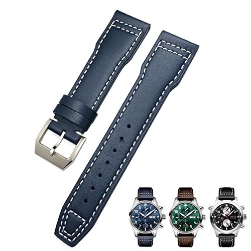 Bracelet de montre en cuir de vachette bleu 20 mm compatible IWC Portugieser