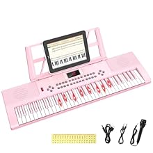 🎹【Multifunctional 61 Keys Piano Keyboard】 Playing piano function + dual speaker & dual keyboard + detachable microphone + follow-play function+keyboard drum + recording playback function + 100 style music rhythm + 100 tones sound + 70 demo songs + 2 ...