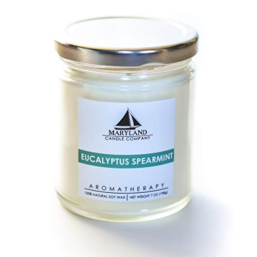 Maryland Candle Company, Eucalyptus Spearmint Candle 7oz, Natural Soy Wax, Infused with Essential Oils, Aromatherapy Stress Relief, Recyclable Materials, Cotton Wick, Phthalate Free, Made in USA