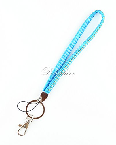 Bling Rhinestone PU Leather Wristlet Keychain for Key, id Holder, Camera, Key fob, USB... (Aqua)