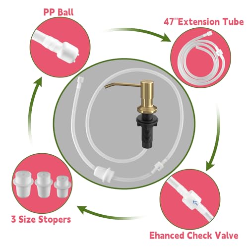 Image of Sink Soap Dispenser, OHiHi Kitchen Sink Soap Dispenser with 47 inch Extension Tube, Wide Pump Head Base, No Water Leaking, No Need to Fill The Little Bottle Again, Gold
