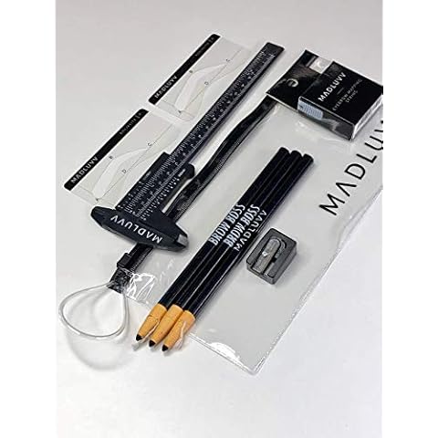MADLUVV Brow Mapping Kit for Professional Brow Artists to Create the Perfect Brow: Eyebrow Stencils, Mapping Pencils with Sharpener, Pre-Inked Mapping String, and Madluvv Eyebrow Caliper Cover