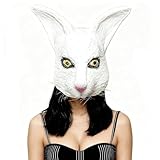VANEXUAO White Rabbit Head Mask, Cute Hare Half Face Masks for Adults Masquerade Animal Cosplay Costume Dress Up Party Props