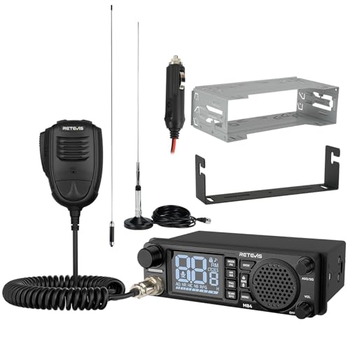 Retevis MB4 DIN Mount CB Radio Kit NRC Noise Canceling Mobile Radio Front Facing Speaker PA Cigarette Lighter 40-Channel AM/FM Long Range CB Radio with Antenna for Trucker Off Road Emergency