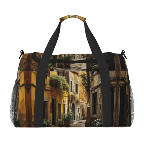 Italian Old Street print Weekender Overnight Carry On Bag Gym Luggage Bag Duffel Bag for Travel Women