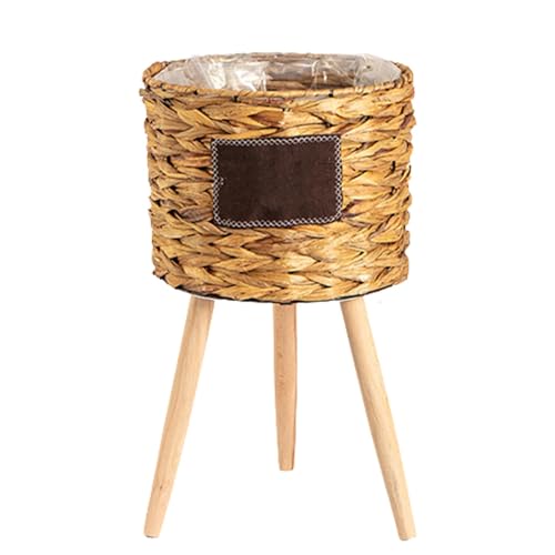 Fioriera da pavimento, supporto per piante da interno, cesto per piante in tessuto, con gambe in legno rimovibili, cesto portaoggetti in tessuto, supporto per piante fatto a mano, ornamenti decorativi