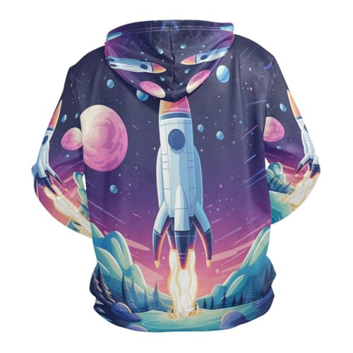 Blue Moon Rocket Planets Stars Hoodies 3D Print Athletic Hooded Sweatshirts for Athlete Men Boys(Health Fabric)2