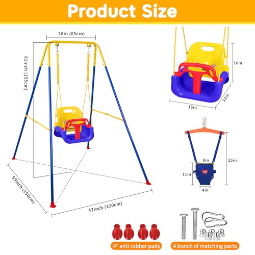 Image of 4 in 1 Toddler Swing Set & Baby Jumper, Foldable Swing Set for Backyard