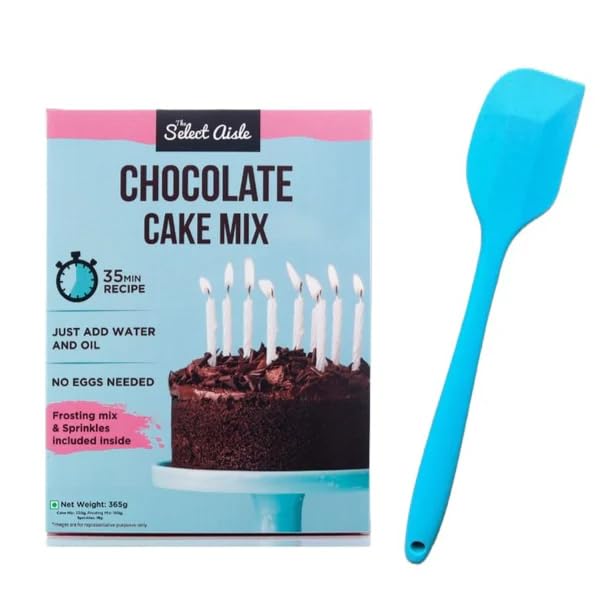 The Select Aisle’s Eggless Chocolate cake mix - 365g + Spatula [Frosting mix and Sprinkles |Just add oil and water | Eggless Cake premix |Decadent chocolate cake mix | Premix Cake Powder]