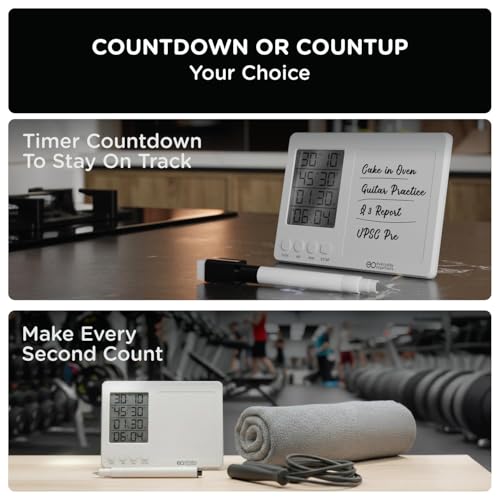 Image of eo Digital Magnetic Timer with Whiteboard | 4 Independent Timers & Stopwatches | Study, Kitchen & Work Desk Timer | Countdown Clock with Alarm | Productivity Tool for Students & Professionals