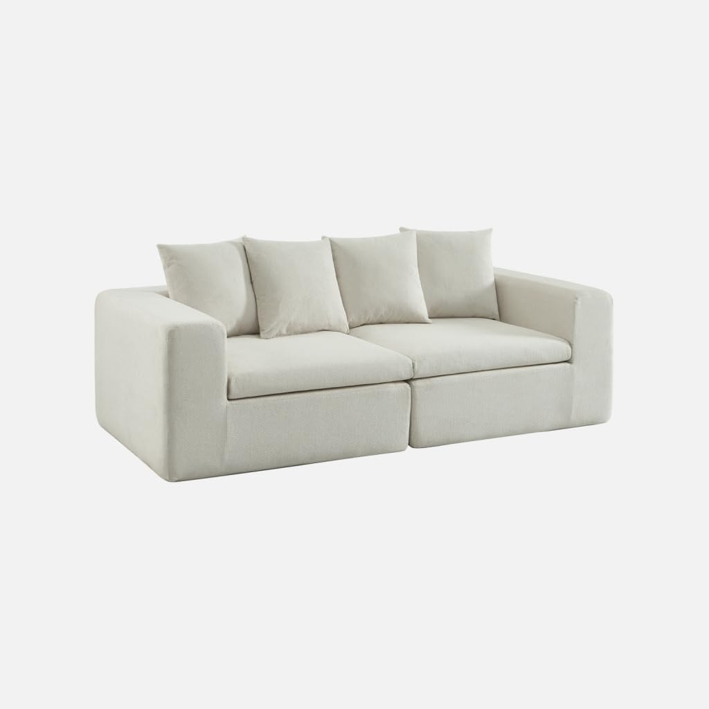 Sofá de 3 plazas modular en chenilla blanca Movi de 219 x 110 x 62 cm