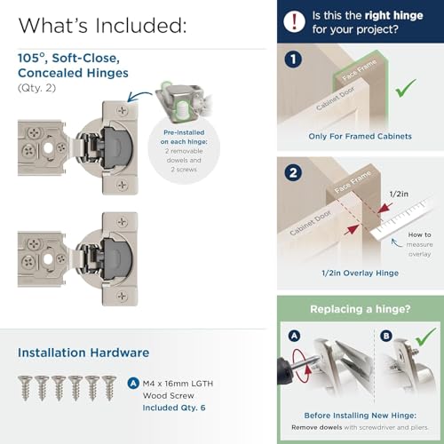 Image of Amerock 1 Pair 1 /2 inch Overlay Soft-Closing Compact Concealed Cabinet Hinge