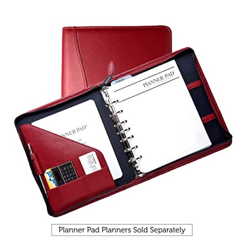 Planner Pad 7 Ring Loose Leaf Personal Size Cover, Fits 6 3/4” X 8 1/2" Size Planner Pages, Red Faux Leather #TOP4