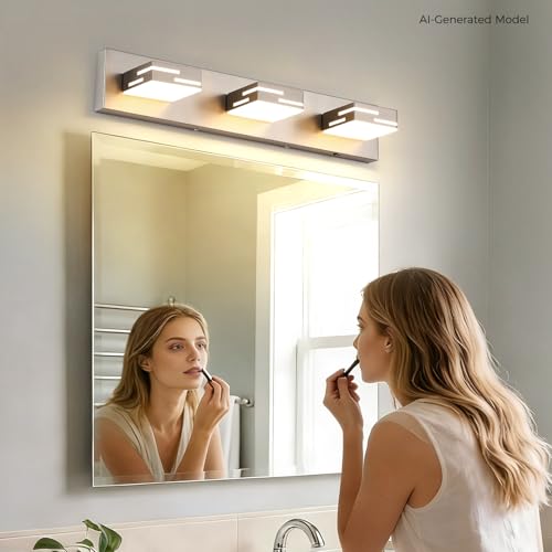 MKBNG 3-Light 5CCT Modern Bathroom Vanity Light Fixtures, 24-Inch 350° Rotatable LED Vanity Lights Over Mirror, Dimmable Brushed Nickel Wall Sconce with Frosted Acrylic Shade by MKBNG - Used condition - Image 7