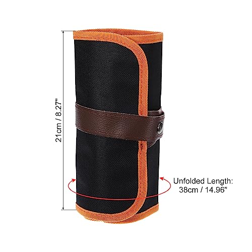 Image of PATIKIL Handmade 24 Slots Roll Up Pencil Case, Oxford Cloth Pencil Wrap Pouch Pen Holder Organizer for Artist Drawing Coloring Sketching, Orange /Black