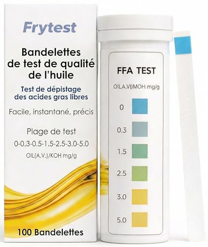 FryTest Bandelettes Test Huile Friture FFA – Contrôle Qualité Huile Professionnel Conforme HACCP – 100 Unités – Fabrication Certifiée ISO 9001 pour Restaurants...