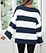 ZESICA Women's 2025 Fall Long Sleeve Oversized Striped Color Block Comfy Loose Crew Neck Knitted Pullover Sweater Navy Small