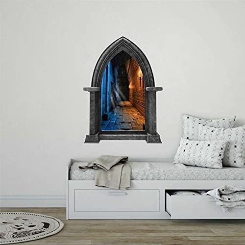 Castle Scape ICE & FIRE Dungeon Hallway Medieval 3D Window Wall Decal Wall Sticker Game Home Decor Wall Mural Sticker wall art Removable Vinyl decals For Playroom Nursery,28'' ae423