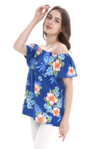 Image of Matchable Family Hawaiian Luau Men Women Girl Boy Clothes in Hibiscus Blue