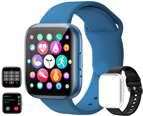 feifuns Smart Watch(Receive/Make Call) 1.54'' Full Touch Screen Fitness Tracker with Life Water-Resistant Heart Rate/Blood Pressure/Oxygen Pedometer Sleep Track for Women Men Android iOS Phone (Blue)