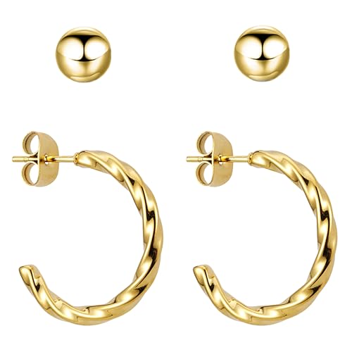 BONNYBIRD® Ohrringe Gold Creolen Damen Edelstahl Set Gedreht Geschwungen...