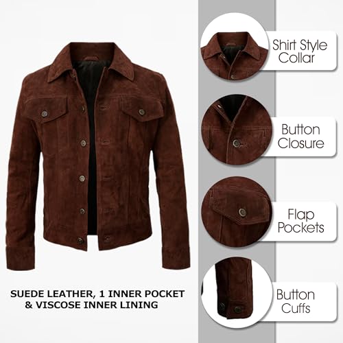 Image of LP-FACON Mens Western Style Trucker Suede Leather Jacket