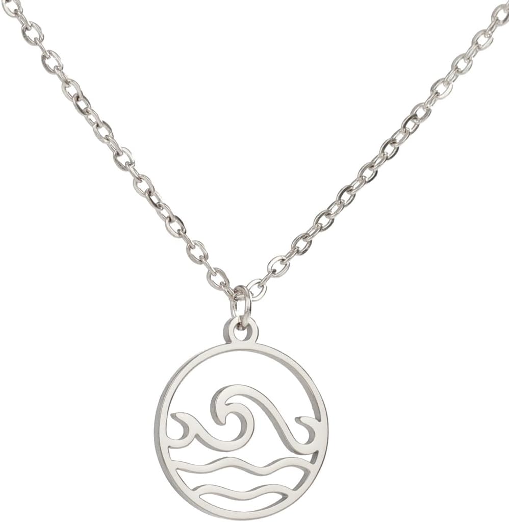 Jude Jewelers Stainless Steel Ocean Sea Wave Pattern Cocktail Party Statement Necklace