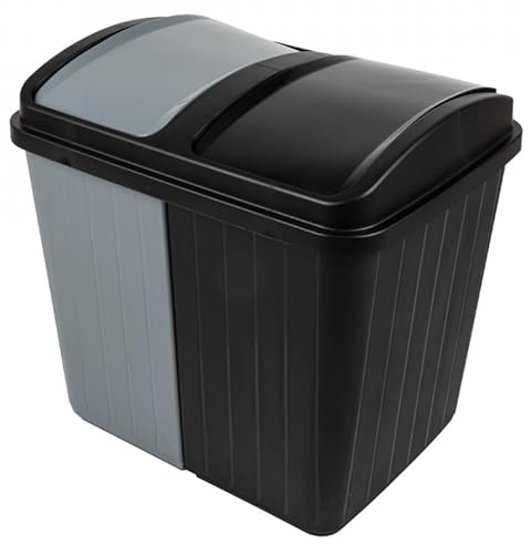 Muddy Hands 80 Litre Black & Grey Dual Compartment Recycling Bin - 2 x 40L Sections with Swing Lids, Large Kitchen Waste & Recycling Bin, Space Saving Plastic Rubbish Bin for Home or Office