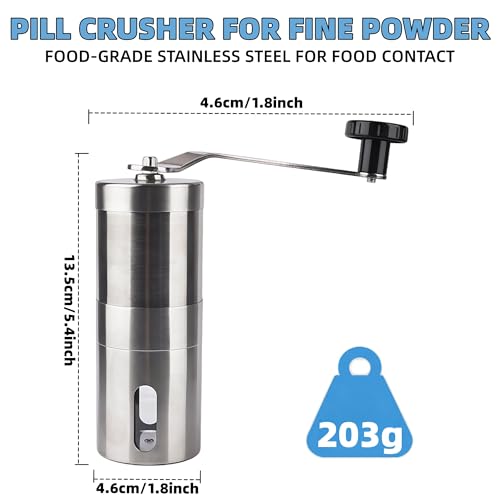 Pill Crusher Adjustable Coffee Grinder Stainless Steel Pill Grinder - Large Capacity Pill Splitter - Cuts Pills into Fine Powder - Mills for Feeding Tube Pets Kids (1+4pic)
