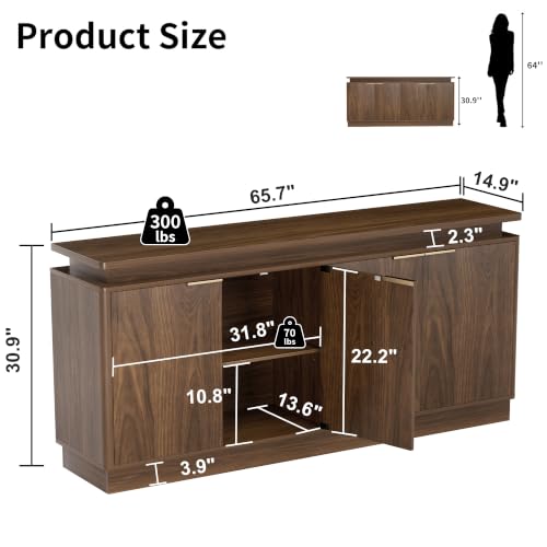 Image of LKTART 65.7 inch Sideboard Buffet Cabinet with Storage,LED Lights,Walnut