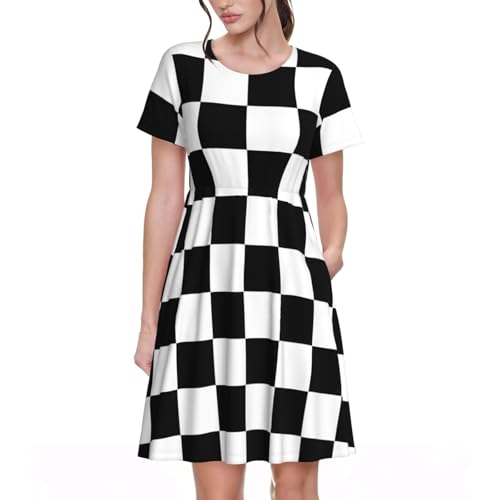 Robe d'été à manches courtes femme imprimé écossais chic pour fête et quotidien