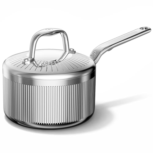 Image of 2 Quart 5-Ply Stainless Steel Sauce Pan with Lid | Dishwasher safe, Oven Safe to 800F, Induction Ready, All cooktop compatible, PTFE /PFOA-free, Even & Rapid Heating