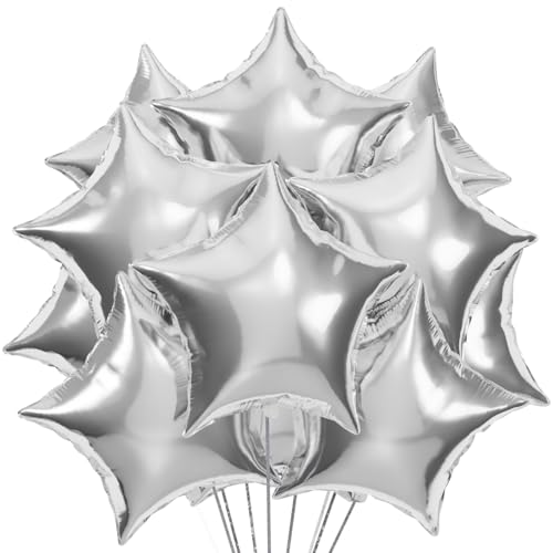 Image of 25Pcs Silver Star Shaped Foil Mylar Helium Balloons 18 Inch for Birthday Wedding Anniversary Engagement Party Decorations Supplies