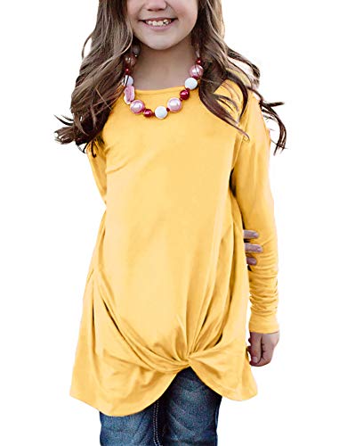 Image of Ecokauer Girls Casual Tunic Tops Knot Front Long Sleeve Loose Soft Blouse T-Shirt Size 4-13