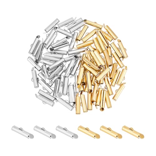 UNICRAFTALE 80 Piezas Cierre Deslizante Extremo 2 Colores Acero Inoxidable Tubo Barra Deslizante Tapa Extremo Terminadore Engaste Cierre para Mostacilla Telare Collar Múltiple Hilo Pulsera DIY Joyería