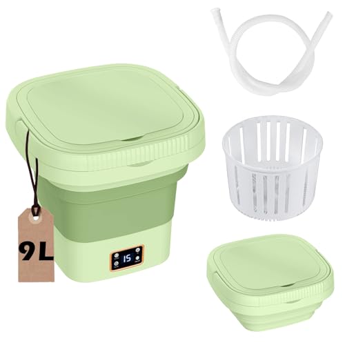 9L Portable Washing Machine Foldable Mini Washing Machine for Apartment, Dorm, Camping, RV Travel, Portable Washer Small Portable Laundry Machine for Baby Clothes, Underwear (Green)