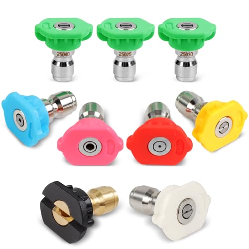 9-Pack Pressure Washer Tips, 4000 PSI-5000 PSI Multiple Degrees Pressure Washer Spray Nozzle Power Washer Nozzle Tips for 1/4 Inch Quick Connect
