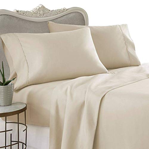 Italian Split King (Dual) Size, Solid Beige, 1500 Thread Count Long Staple 100% Egyptian Cotton (NOT Microfiber Polyester) 5 Piece Bed Sheet Set 1500TC