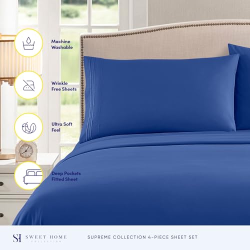 Queen Size Bed Sheets - Breathable Luxury Sheets with Full Elastic & Secure Corner Straps Built In - 1800 Supreme Collection Extra Soft Deep Pocket Bedding Set, Sheet Set, Queen, Royal Blue