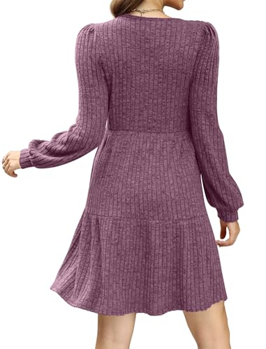 Image of Sampeel Womens Square Neck Long Sleeve Fall Dresses Casual Babydoll Sweater Dress