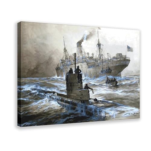 Impression sur toile Attaque de U-21 tableau mer 30x45 cm