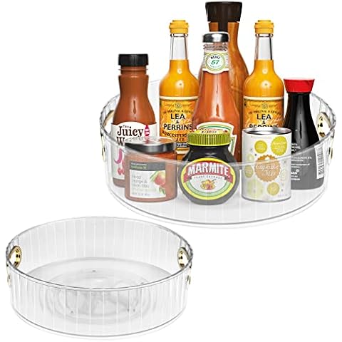 2 Pack Lazy Susan Cupboard Organiser - Multifunctional Spice Rack with Handle for Kitchen & Pantry Storage and Organisation, Fridge, Bathroom and Makeup Organiser - BPA Free Cover