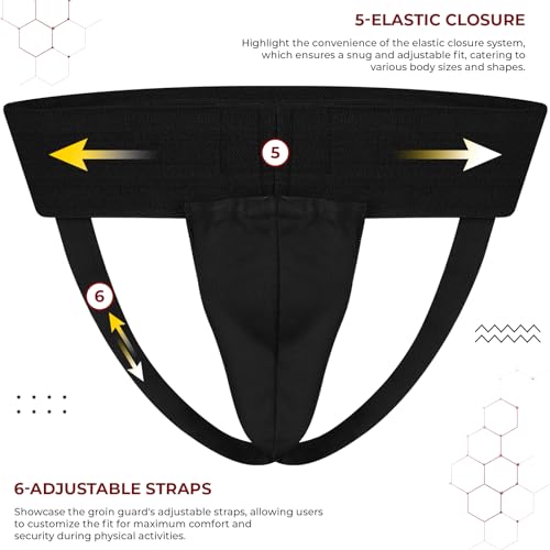 SAWANS Tiefschutz für Boxen, Kickboxen, MMA, Bauchschutz, Herren, schweißabsorbierend, belüftet, verstellbare Unterwäsche, Taekwondo, Sparring, Tiefschutz, Jockstrap Jiu Jitsu, BJJ Schutz (XL, Schwarz