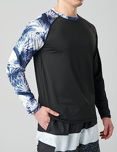 Liberty Pro 2-Pack Men\'s UV Long Sleeve Swim Shirts Loose Fit Rash Guards (Contrast Sleeves Navy/Black, X-Large)